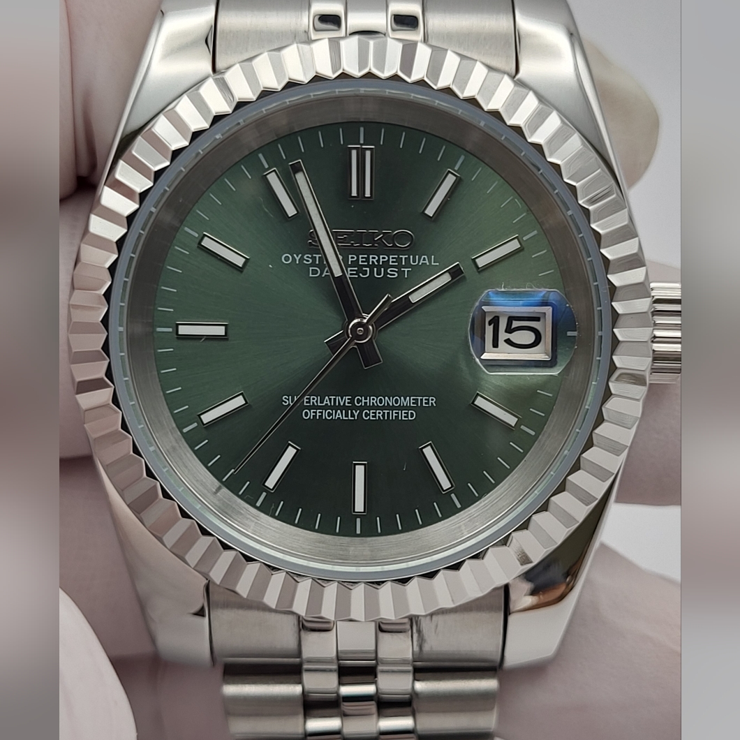 New 39mm Seikomod Automatic Watch Sunburst Mint Green Dial